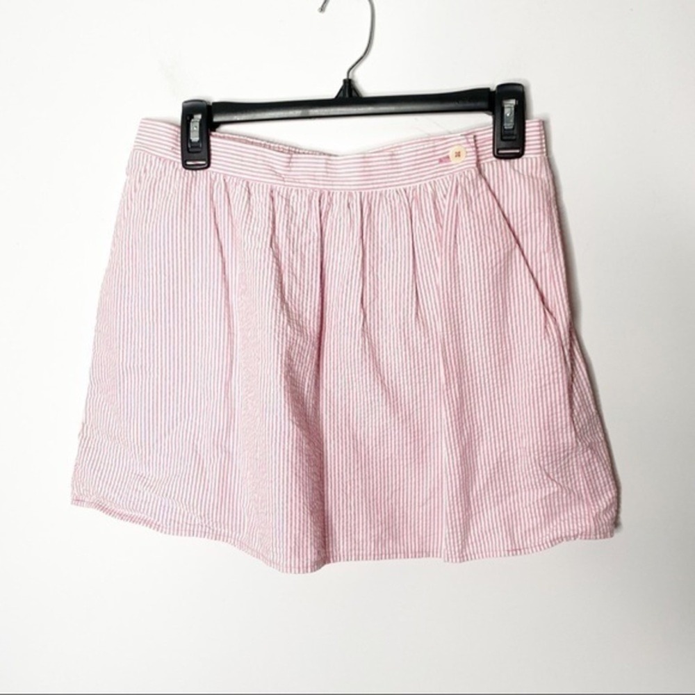 Lilly Pulitzer Pink & White Seersucker Elastic Waist Mini Skirt Size Medium